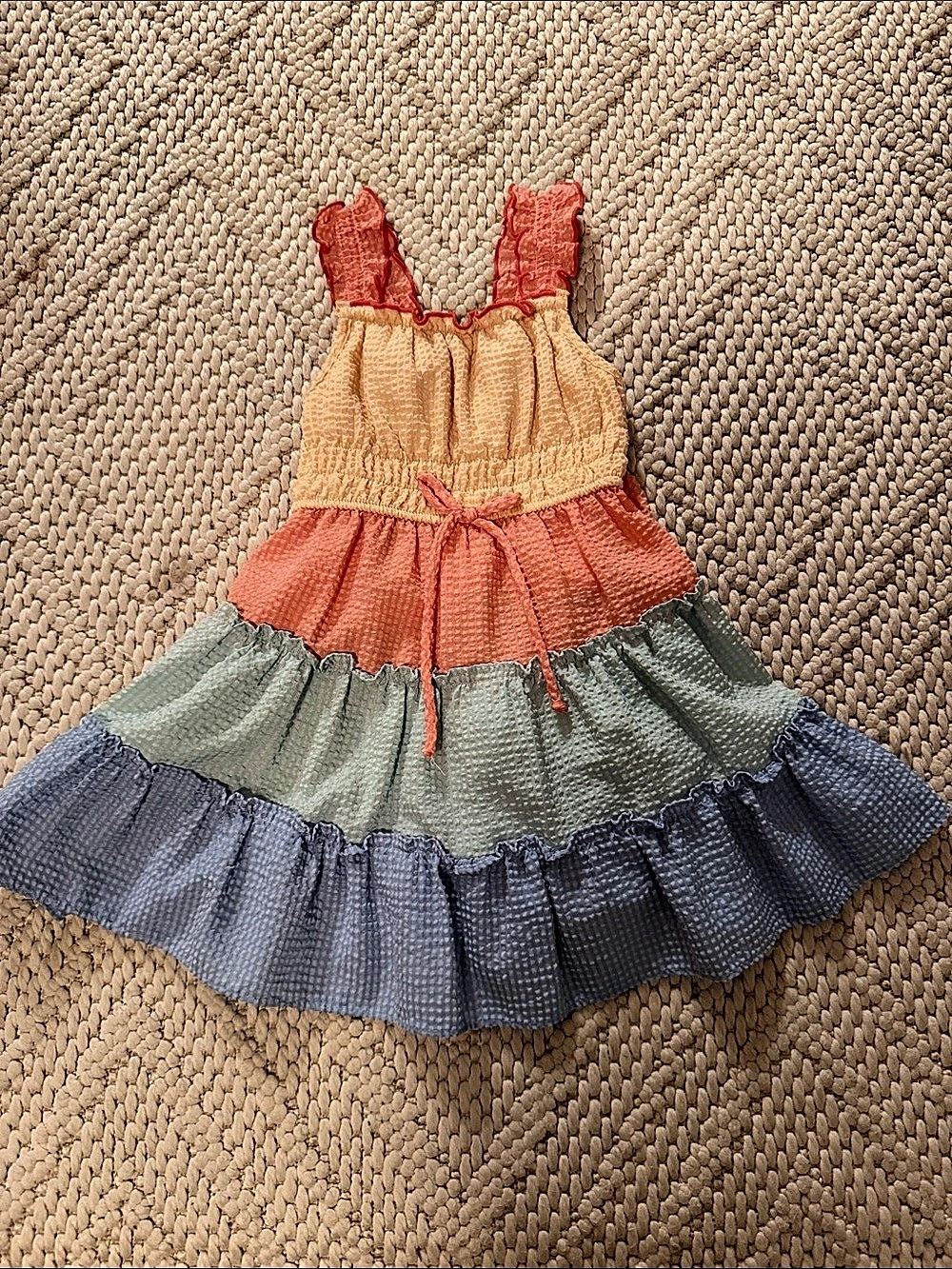 Tiered Ruffle Toddler Dress in Orange & Blue Like New